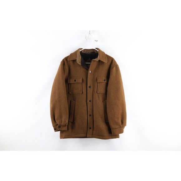 Vintage Other - Vintage 70s Mens Small Fleece Lined Wool CPO Full Button Shirt Jacket Brown USA